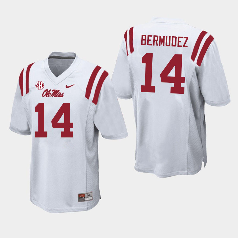 Derek Bermudez Ole Miss Rebels NCAA Men's White #14 Stitched Limited College Football Jersey FNQ2558QZ